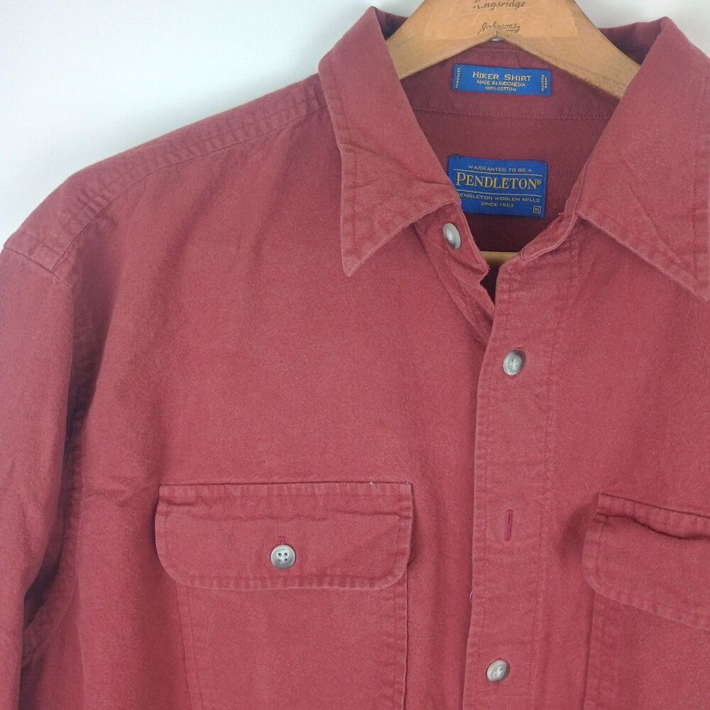 VTG Pendleton Hiker Shirt Mens XL Maroon Red Cotton Long Sleeve Button Up